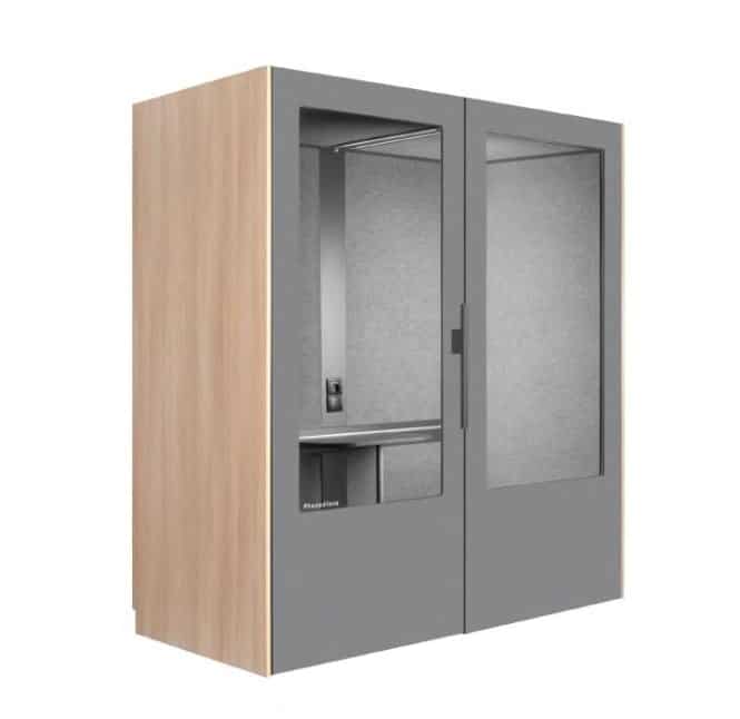 PhoneAlone Double Booth shown in grey with light oak side panels