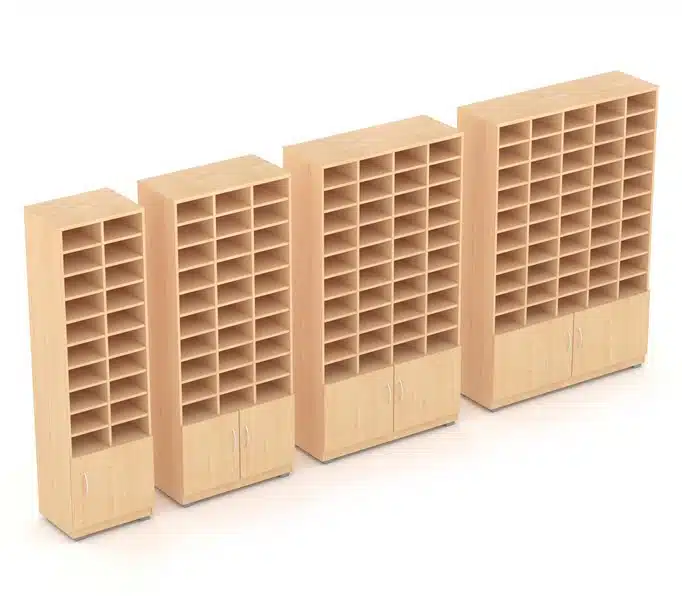 Pigeonhole Units 800mm wide unit in beech finish shown in a reception area