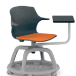 Pimlico Chair swivel chair with castors, tablet, storage base, upholstered seatpad, fixed arms PM-34