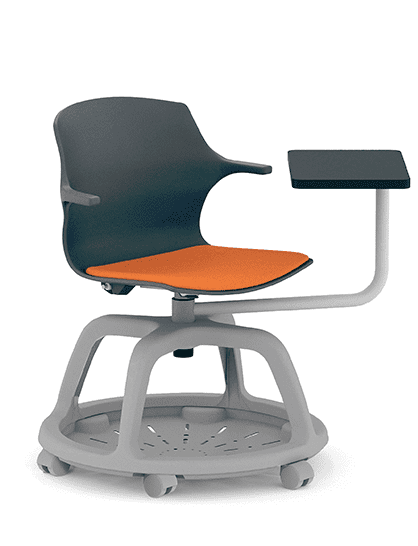 Pimlico Chair swivel chair with castors, tablet, storage base, upholstered seatpad, fixed arms PM34