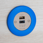 Desk Top USB Charger in a Pip Power Module with blue bezel and grey fascia