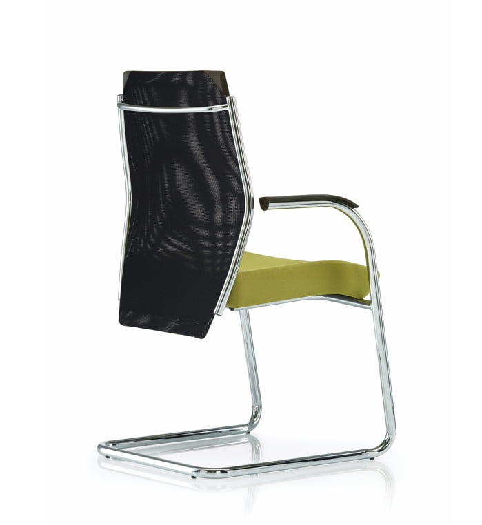 Plan Visitor Chair with mesh back, self arms and chrome cantilever frame