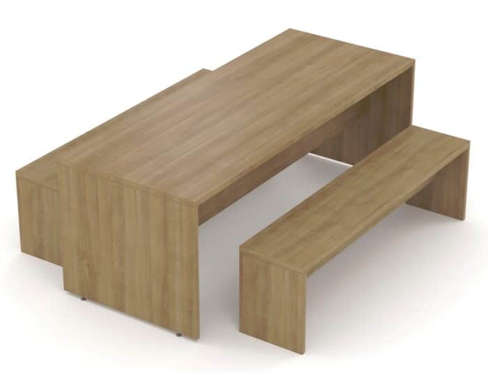 Planar Table - desk or dining height table shown with two bench seats