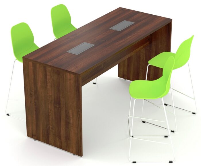 Planar Table in a 1800mm wide poseur height table with single tone board finish and integrated power modules