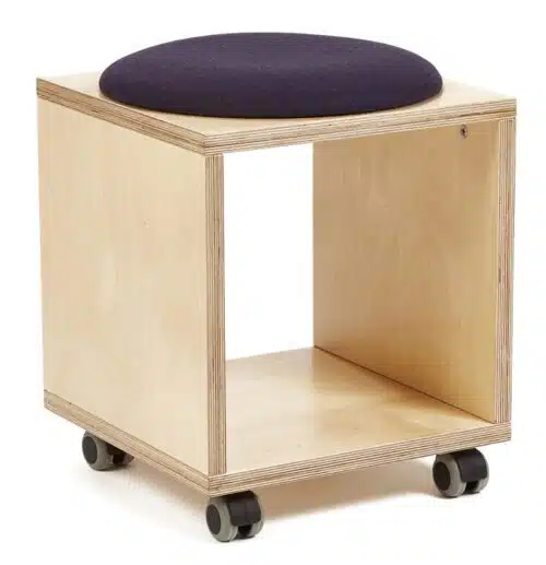 Platforms Box Stool poplar plywood with upholstered padded seat and black castors SXX1