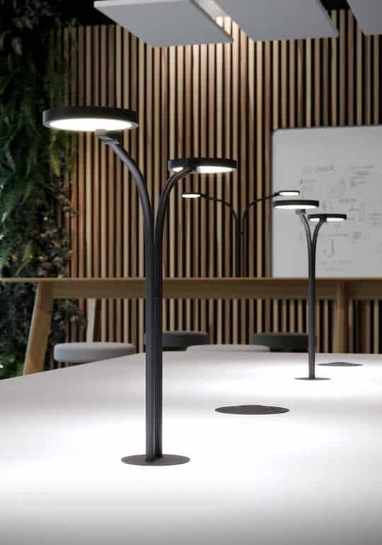 Plenti Table lighting accessory - two Loola integrated black LED task lamps in a table top