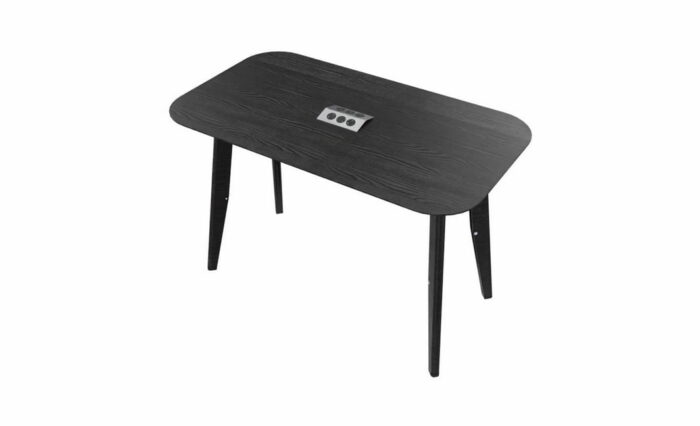 Plenti Table poseur height table in black shown with integrated Peak Power Module