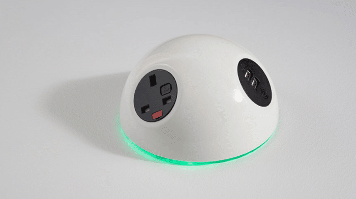 Pluto Power Module white module with black sockets and LED base ring