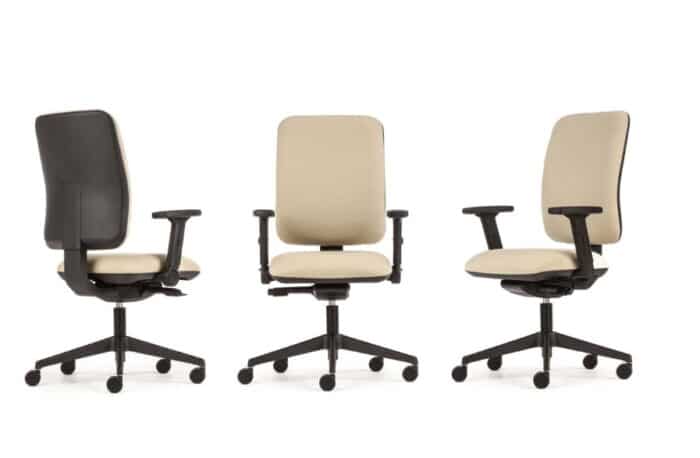 Pluto Plus Task Chair group of 3 chairs with adjustable arms and black bases on castors