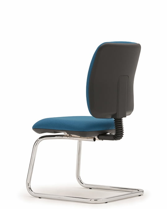 Pluto Task Chair rear view of a medium back visitor chair, no arms, polished chrome cantilever base on glides PT30V