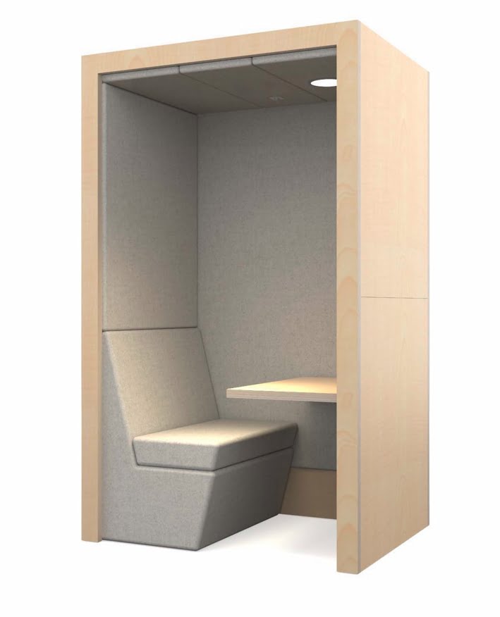 Portals Work Pod extra high, standard depth pod with seating, work surface and lighting