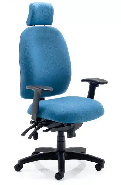 Posture Plus Task Chair high back with headrest, height adjustable armrests, blue upholstery and black 5 star nylon base PPI(3)SS-HR AA