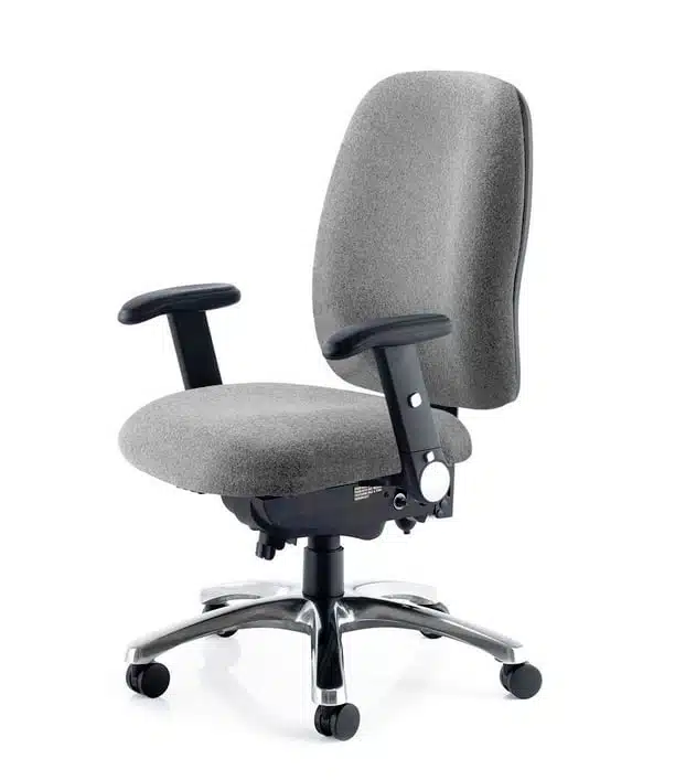 Posture Plus Task Chair high back with height adjustable armrests, grey upholstery and chrome 5 star base