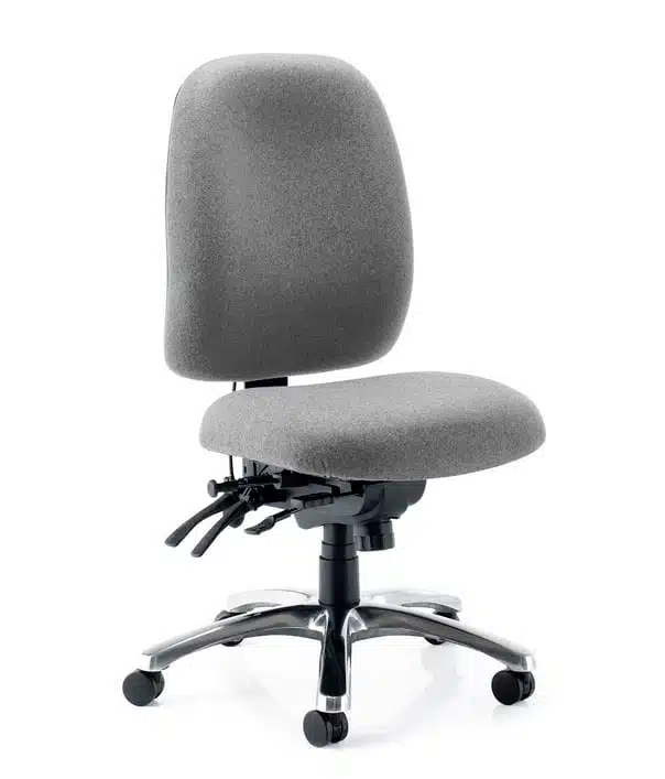 Posture Plus Task Chair high back with no arms, grey upholstery and chrome 5 star base