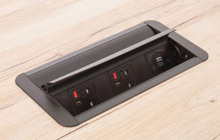 Prism Power Module in all black finish with two UK power sockets and twin USB charging sockets