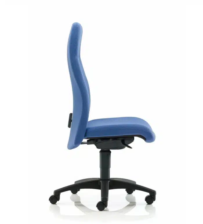 Pro-Activ Task Chair high back with no arms, synchro mechanism, side tension adjustment, double curvature back, seat and back height adjusment, black nylon base on castors