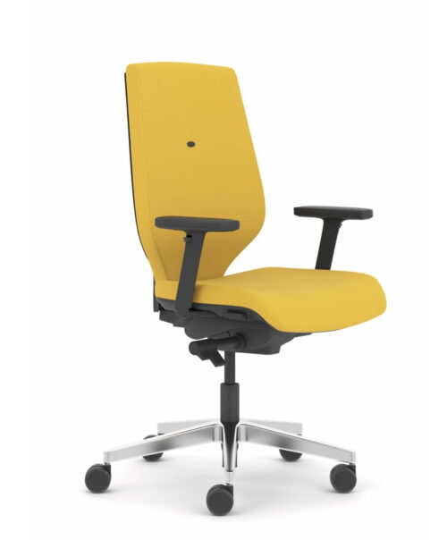 Quintessential Task Chair QES34B - task chair with height adjustable arms, yellow upholstery and a polished base on castors