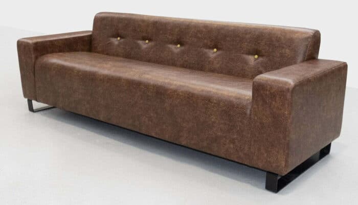 Ralf Soft Seating Sofa In brown leather with yellow buttons