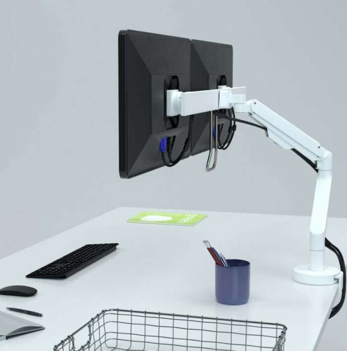 Reach Plus Monitor Dual Arm with two screens shown from the side