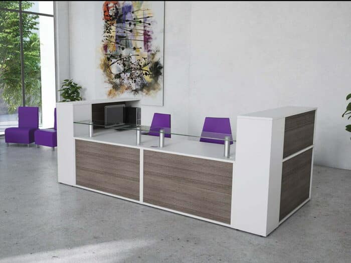Receptiv Reception Desk in white with contrasting grey ash panels