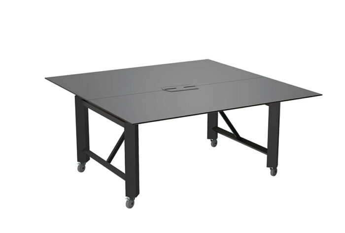 Relic Project Table square height adjustable table with castors and integrated power