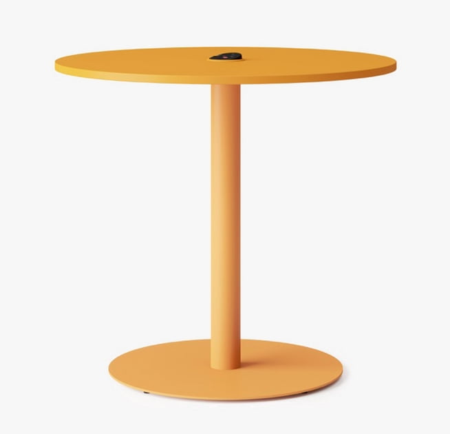 Retro Breakout Table round dining table in yellow shown with central power module