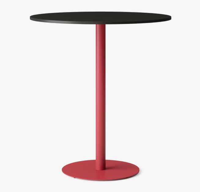 Retro Breakout Table round poseur height table with black top and red base