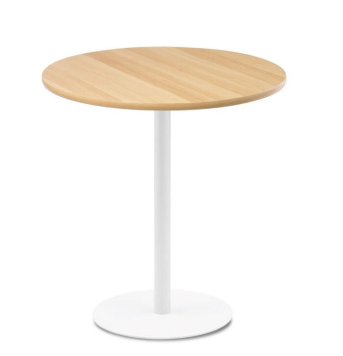 Retro Breakout Tables diner height with round beech finish top and white base