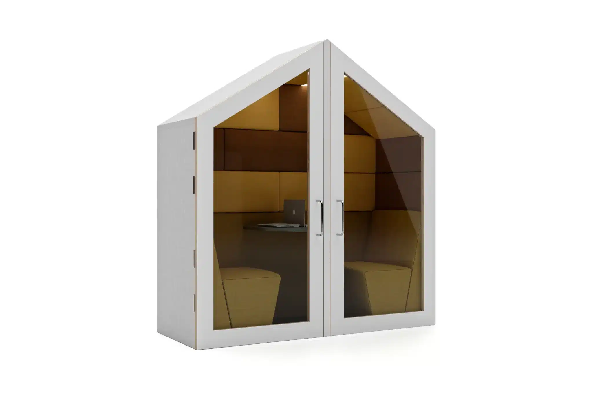 SESSION ACOUSTIC POD 05 U - Glass Front Doors and Walled Back Apex Roof 2 Seater