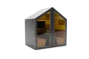 AIR-24 - Square fixed roof SESSION ACOUSTIC POD 06 Glass Doors and Walled Back Apex Roof 4 Seater