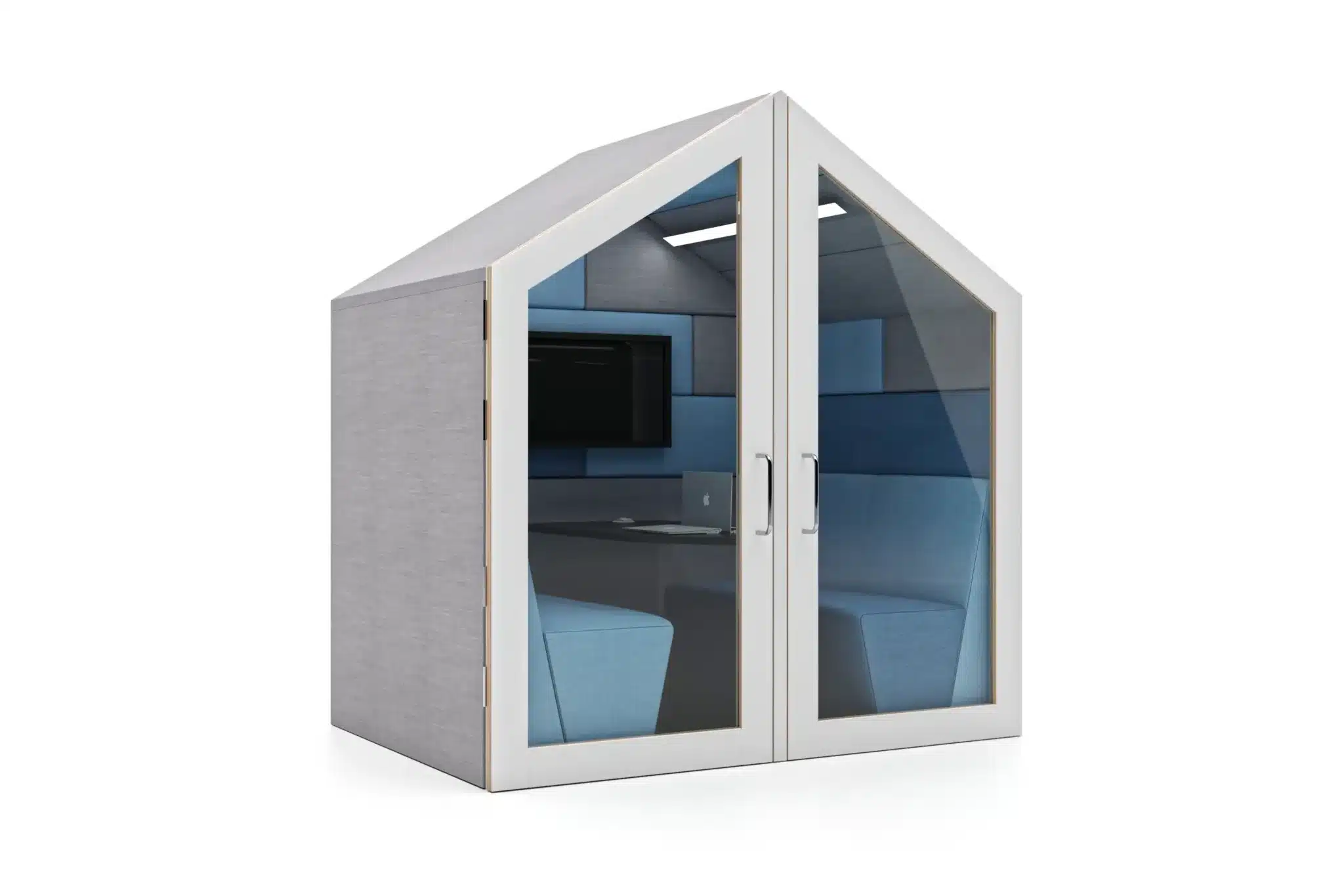 SESSION ACOUSTIC POD 06 U - Glass Front Door and Walled Back - Apex Roof 4 Seater