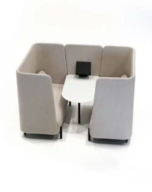 Sail Sofa And Booth 4-person booth shown with a white table