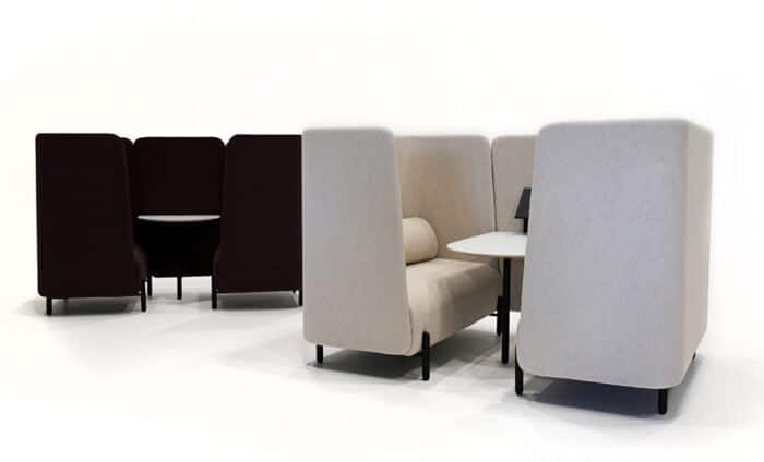 Sail Sofa And Booth two 4-person booths with tables shown beside each other