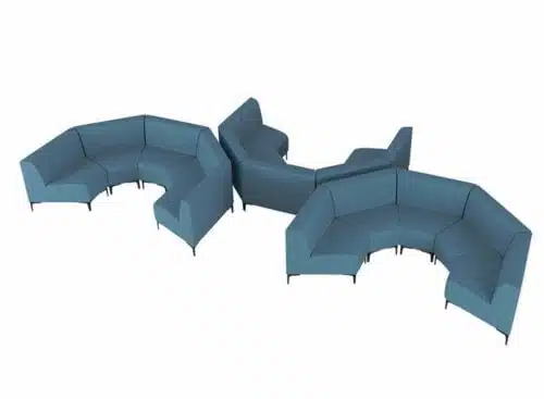 Huddle Modular Low Back Seating three 5 seater curved configurations shown back to back