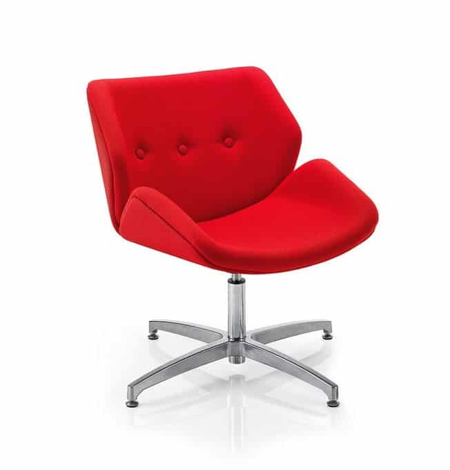 Serenity Chair with a chrome 4 star memory return base sown with red upholstery and back button detail