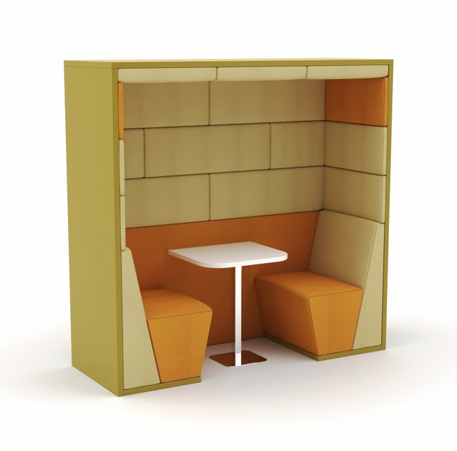 Session Booth 2 seater with back wall, flat roof, seating and table