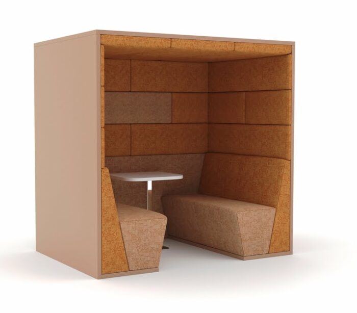 Session Booth 4 seater with back wall, flat roof, seating and table