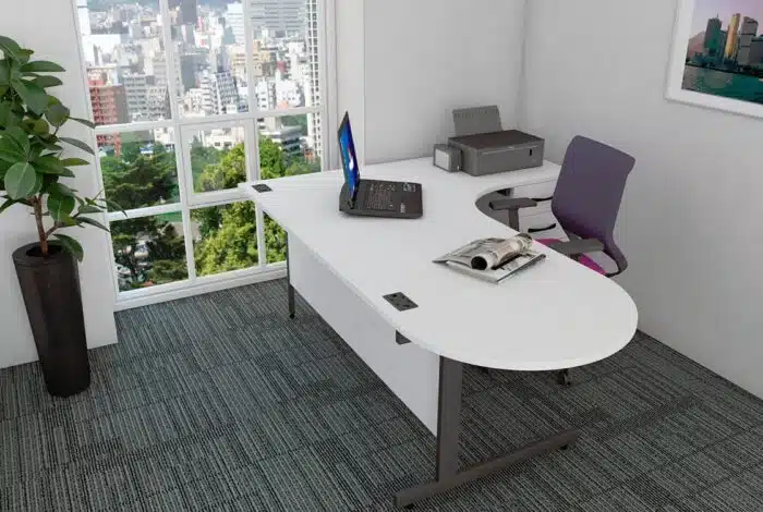 Sirius Desks And Workstations D-End Radial desk in white in an office space SPW20DX