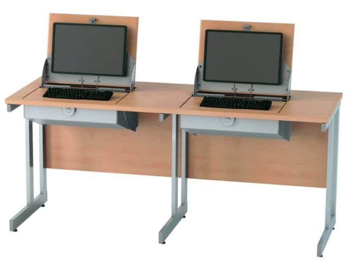 SmartTop Desk - 1800mm double desk in a beech board finish with lift up flap placed on the left or right hand side of desks SMRE18BL or SMRE18BR