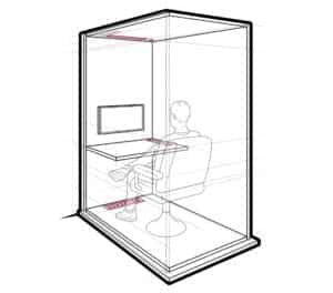 Soho Work Station sketch showing the interior of the booth with a seated occupant