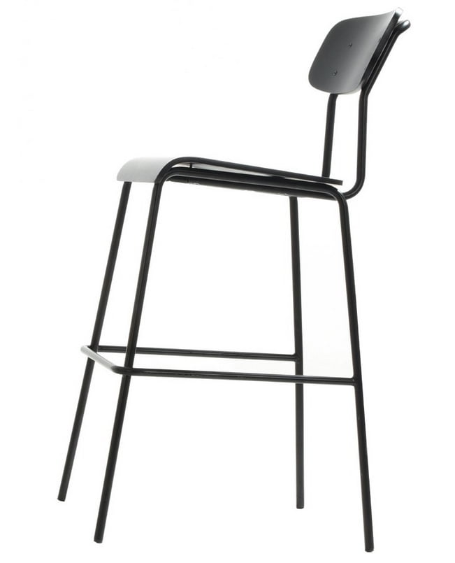 Solo Breakout Chair And Stool side view of a stool in all black finish