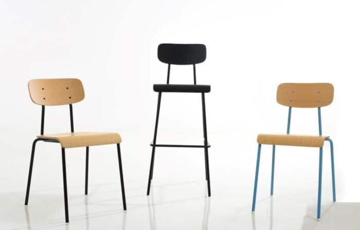 Solo Breakout Chair And Stool two chairs and a high stool in various colours