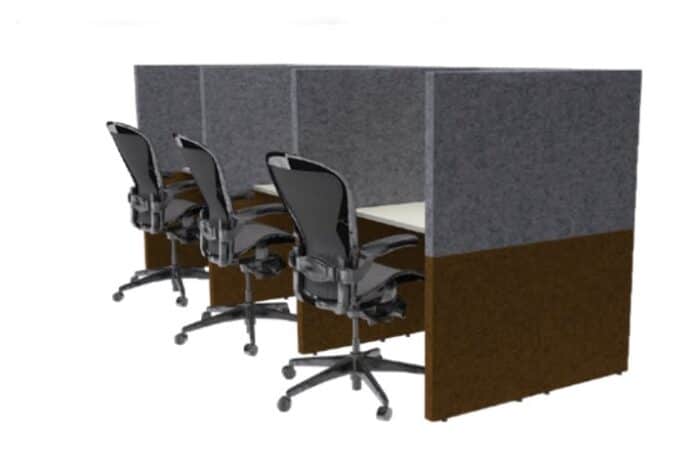 Solo Corral Study Booths three person side by side booth with grey and brown two tone upholstery CO5