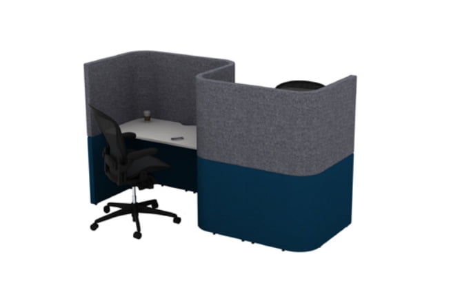 Solo Corral Study Booths two person booth with dark grey and blue two tone upholstery CU2