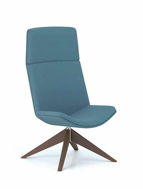 Spirit Lounge Chair upholstered high back chair with a raised wooden 4 leg bases in walnut finish SL22W
