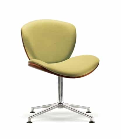 Spirit Show Wood Chair with upholstered inner shell, walnut wood outer shell, polished aluminium 4 star swivel base and glides STL4C