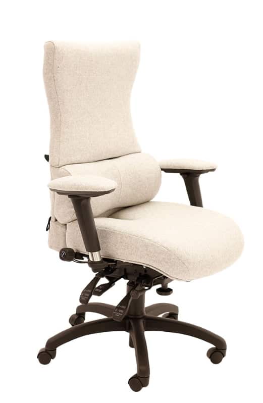 Spynamics SD1 Chair with cream upholstery and brown 5 star base on castors