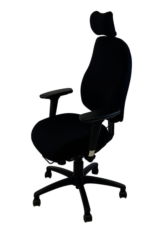 Spynamics SD10 Chair with HR2 headrest, A4X adjustable arms and a black 5 star base on castors