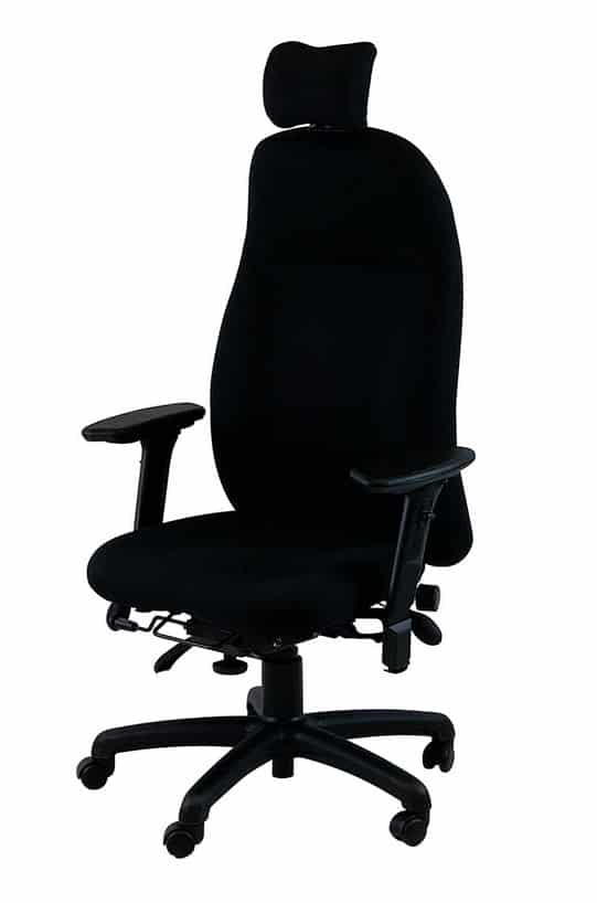Spynamics SD11 Chair with HR2 headrest, FA6 adjustable arms and black 5 sar base on castors
