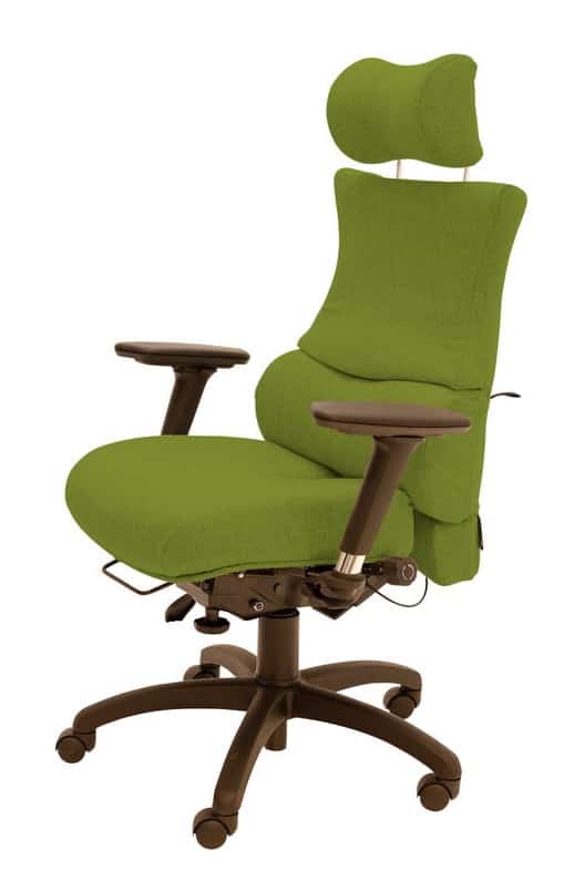 Spynamics SD3 Chair with headrest, A5X arms and a brown 5 star base on castors